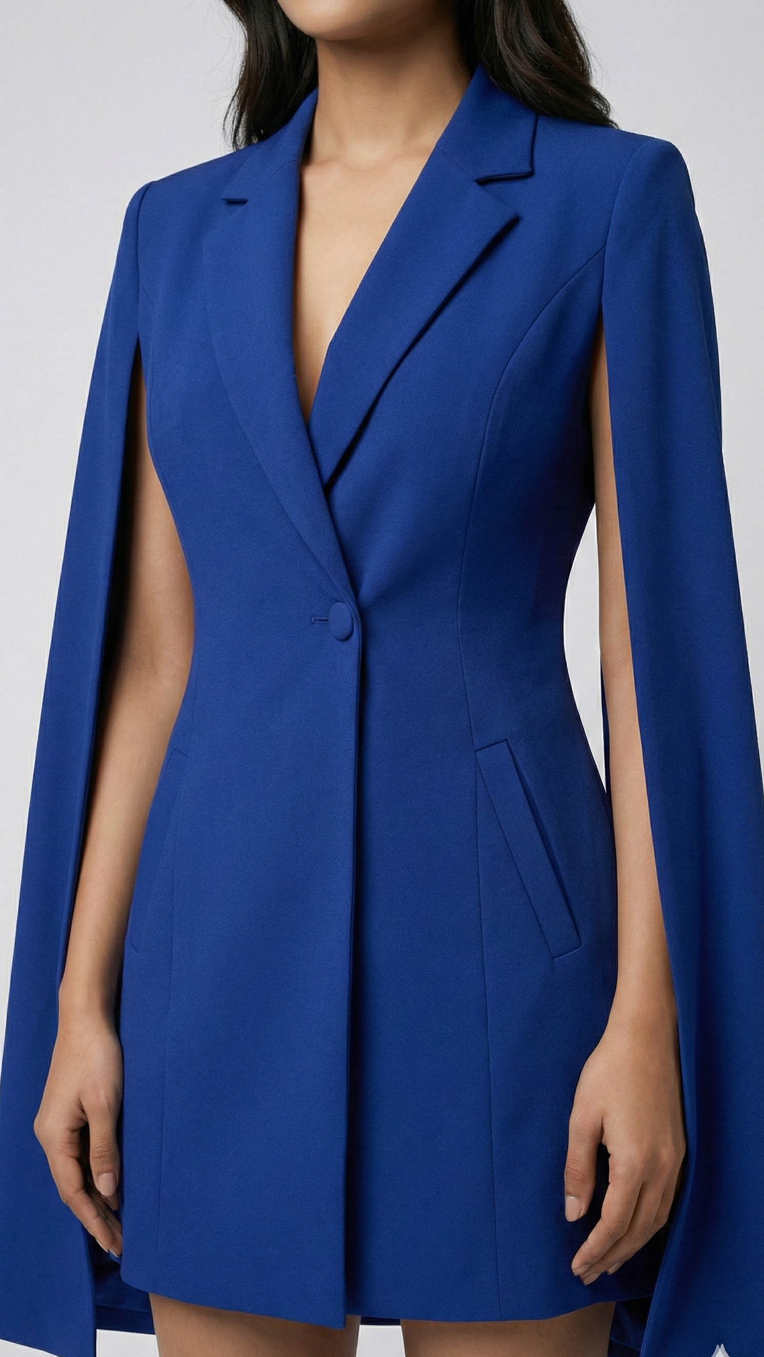 BLUE CAPE BLAZER DRESS Beyond Formals
