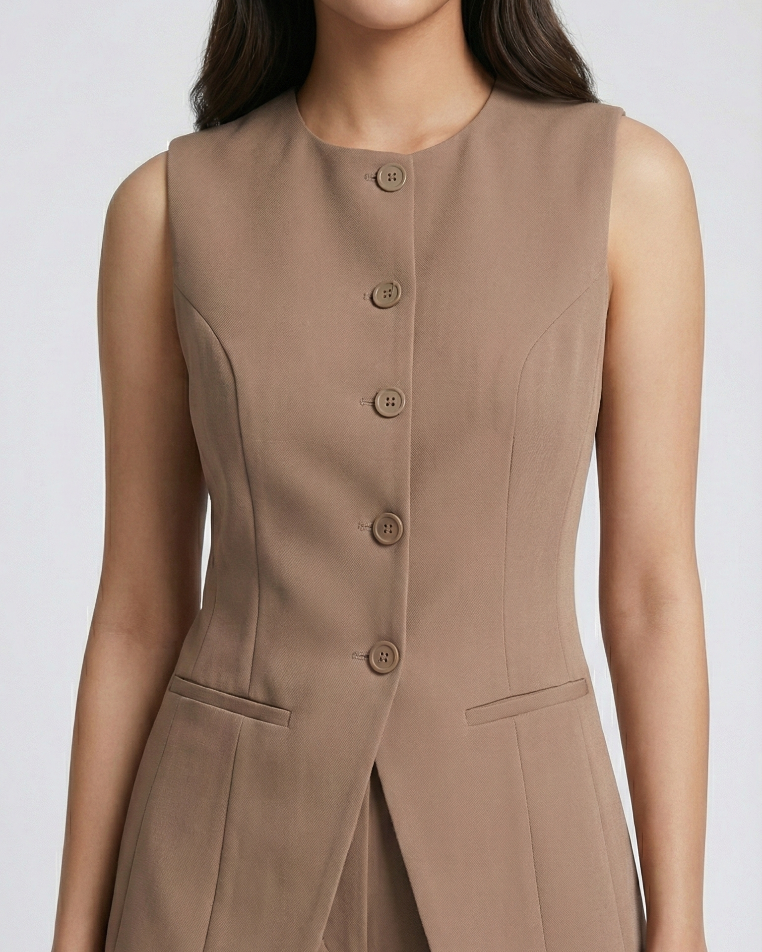 Brown Sleeveless Co-ord Set With Short Beyond Formals
