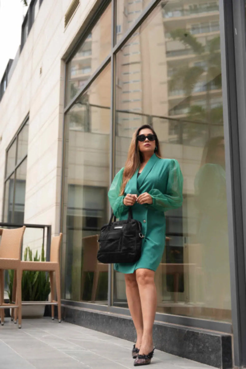 green leather blazer dress Green Leather Blazer Corset Dress by Eliya The Label