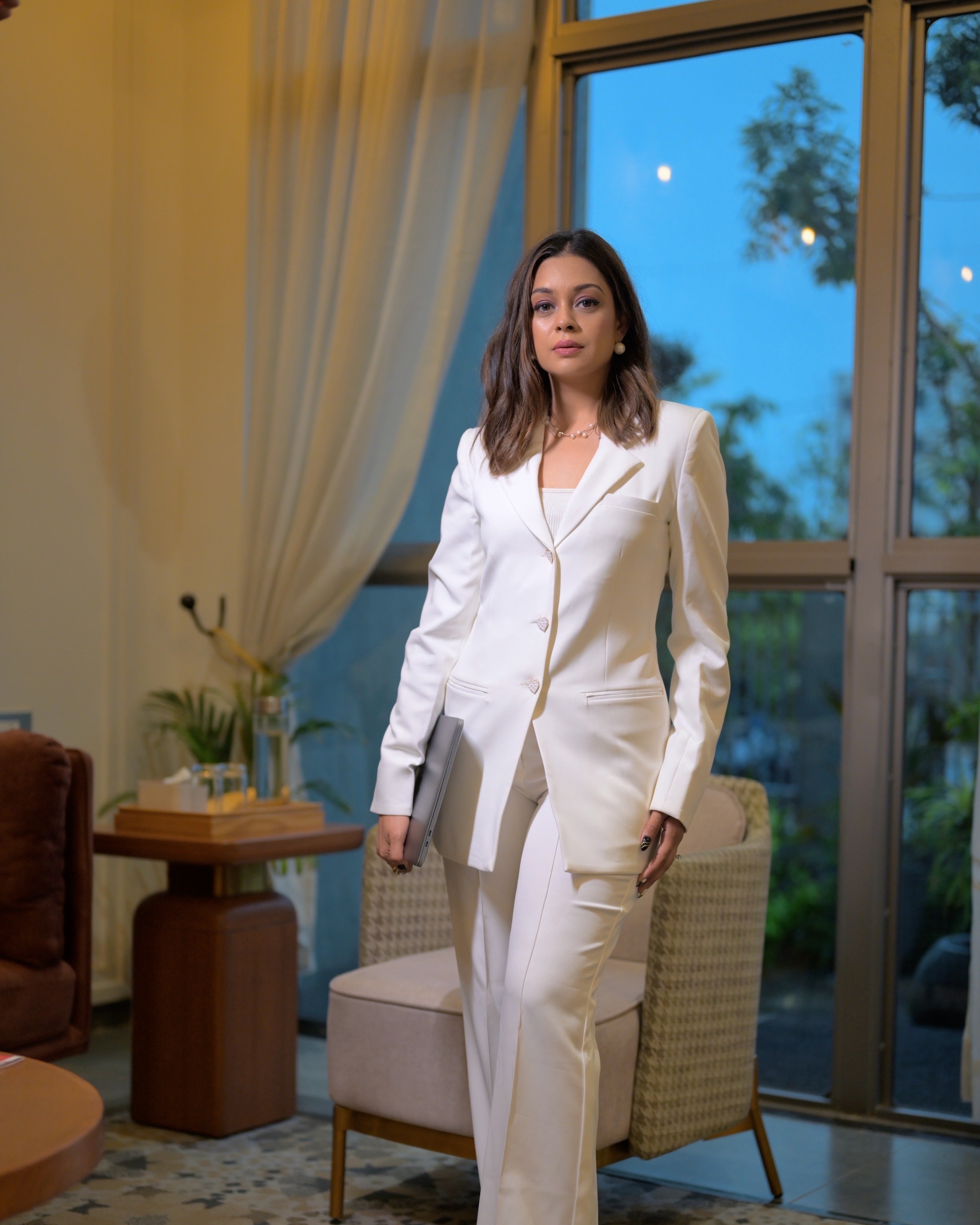 White Power Suit Set for Women – Blazer & Trousers Beyond Formals
