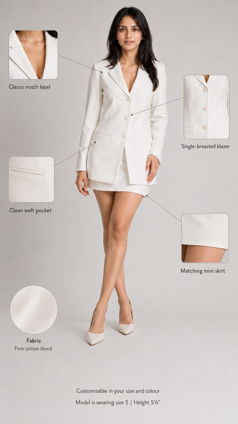 Ivory Structured Blazer with Mini Skirt Blazer Suit Set Beyond Formals