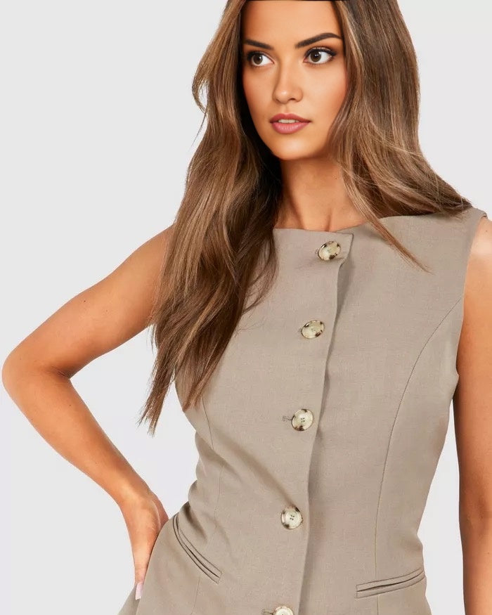 Beige Sleeveless Coord set for women