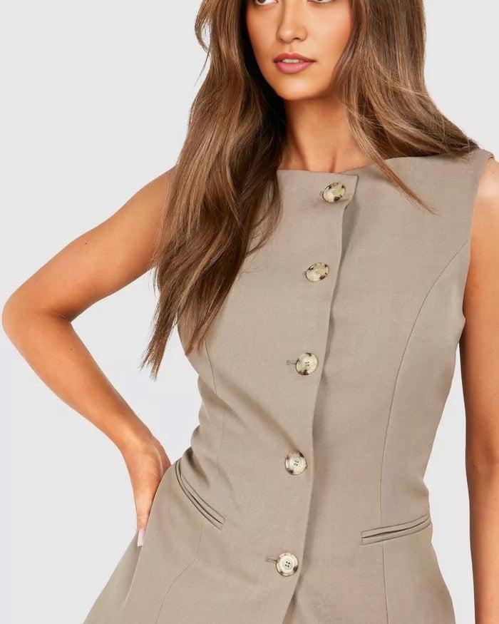 Beige Sleeveless Coord set for women