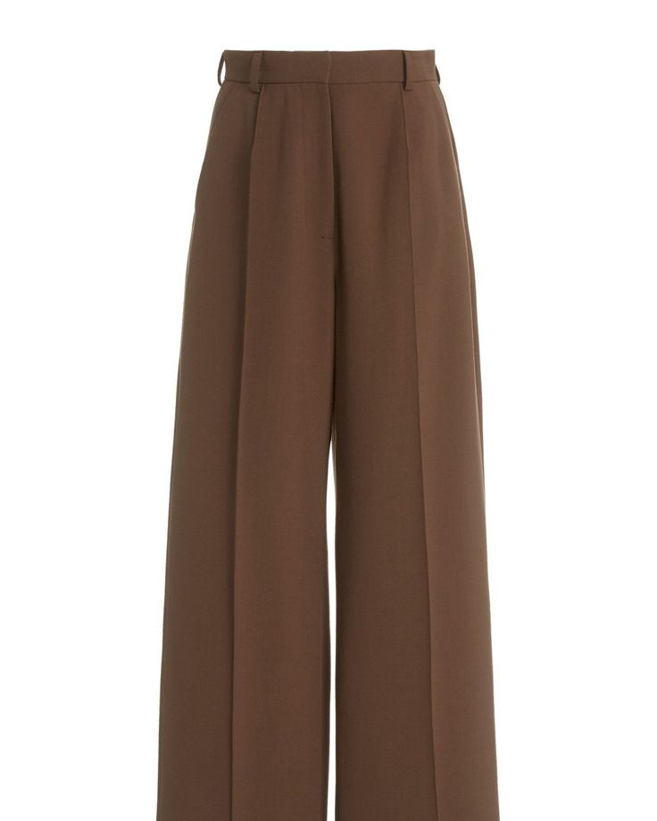 Women's brown wide-leg formal pants with a high-waisted fit for office wear.