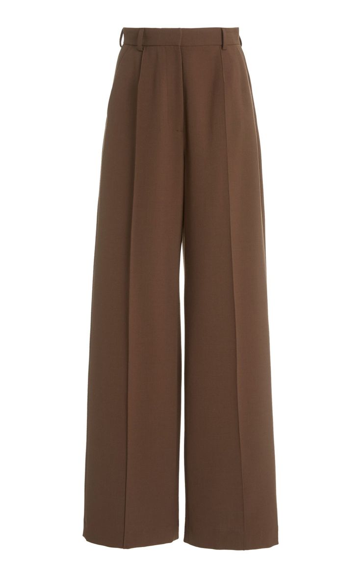 Women's brown wide-leg formal pants with a high-waisted fit for office wear.