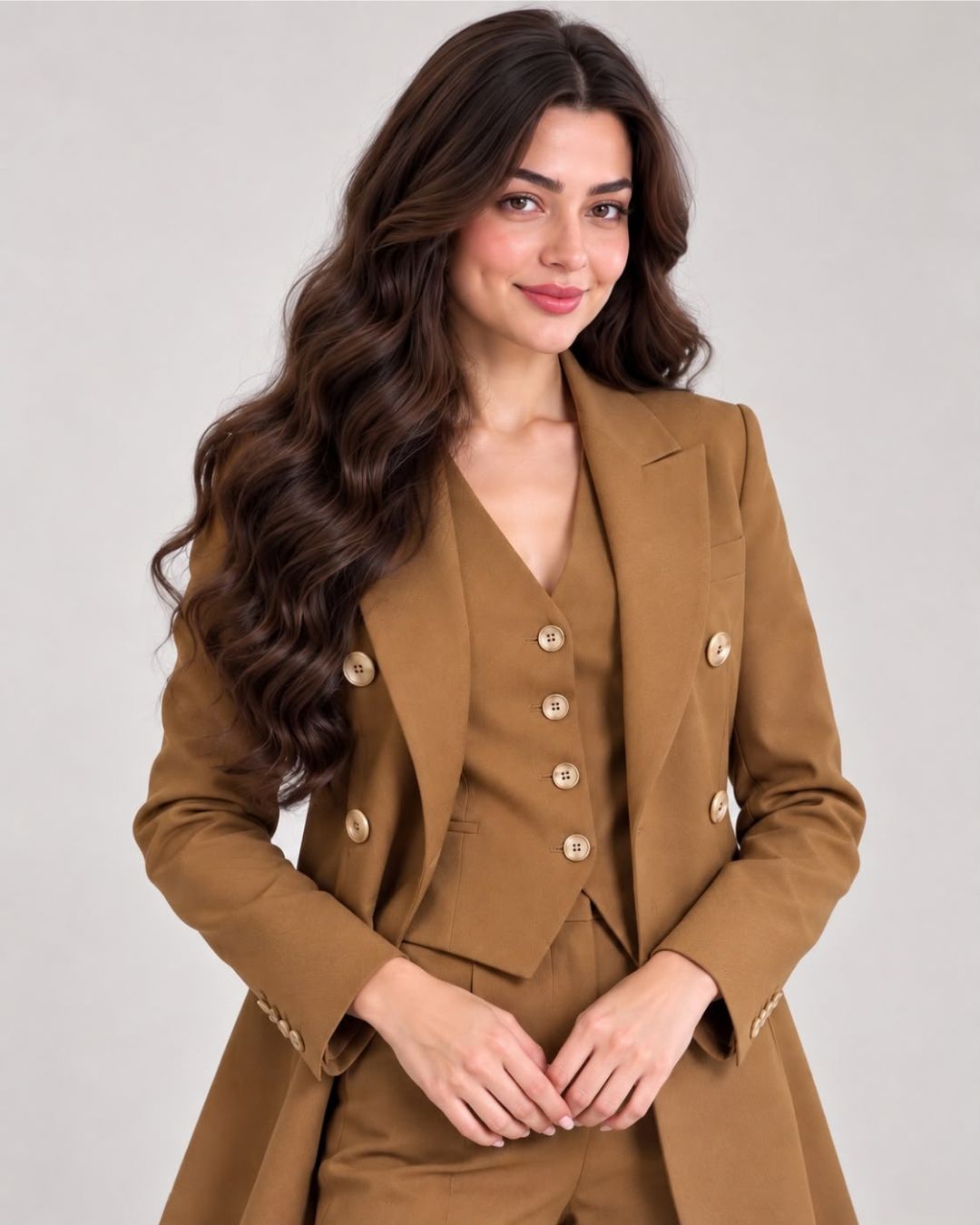 Mustard Double-Breasted 3-Piece Pant Suit Set, side view