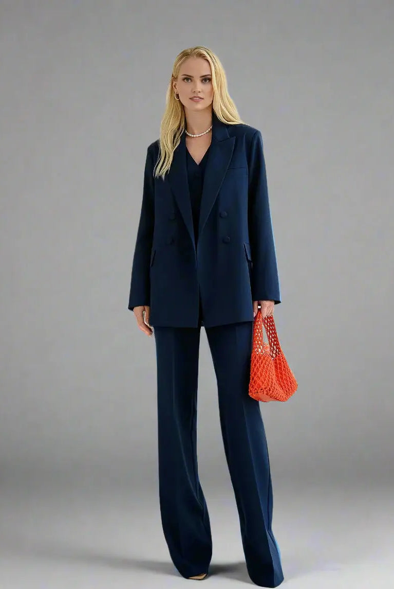 Navy Blue-Breasted 3-Piece Set