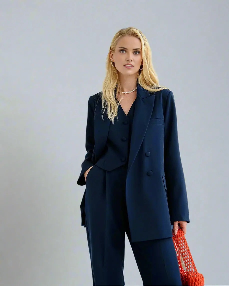Navy Blue-Breasted 3-Piece Set