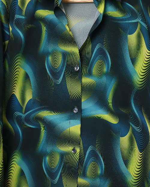 Printed silk satin shirt with long sleeves and a classic fit for evening styling.