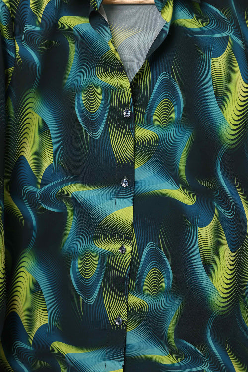 Printed silk satin shirt with long sleeves and a classic fit for evening styling.