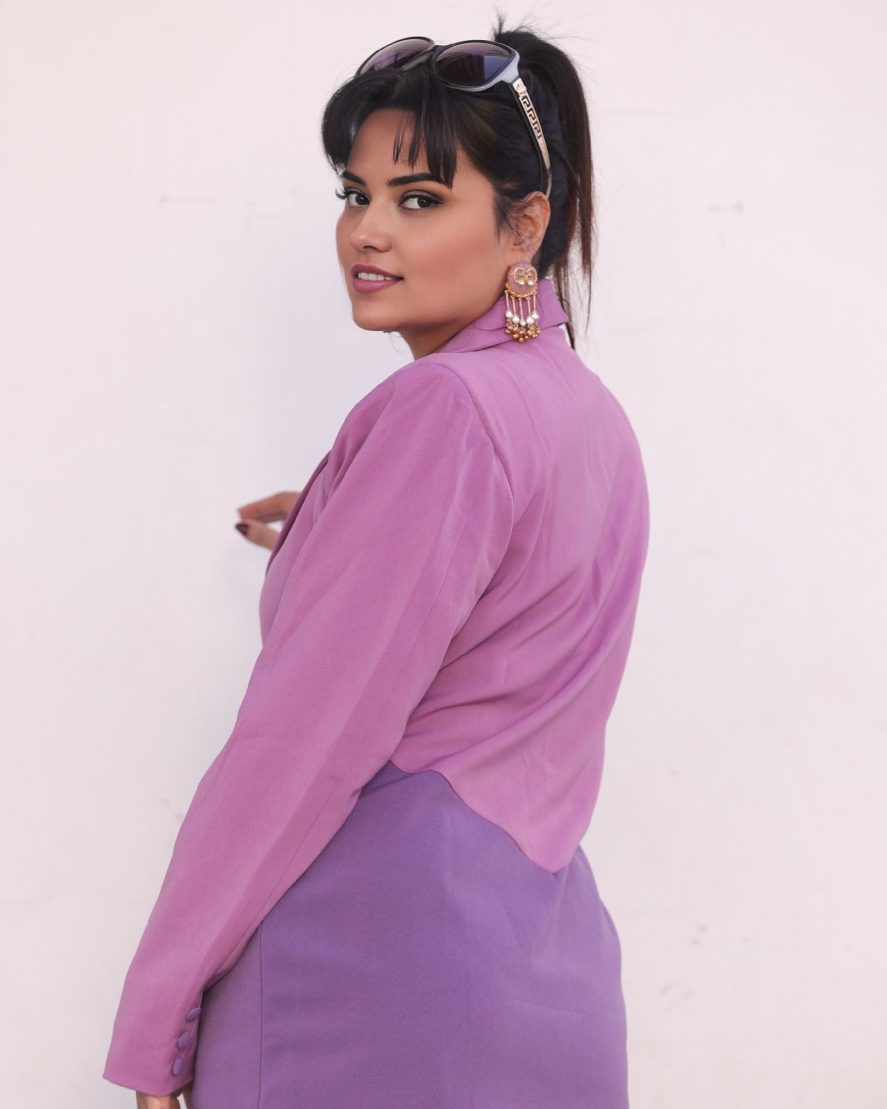 violet two shade blazer suit set for women