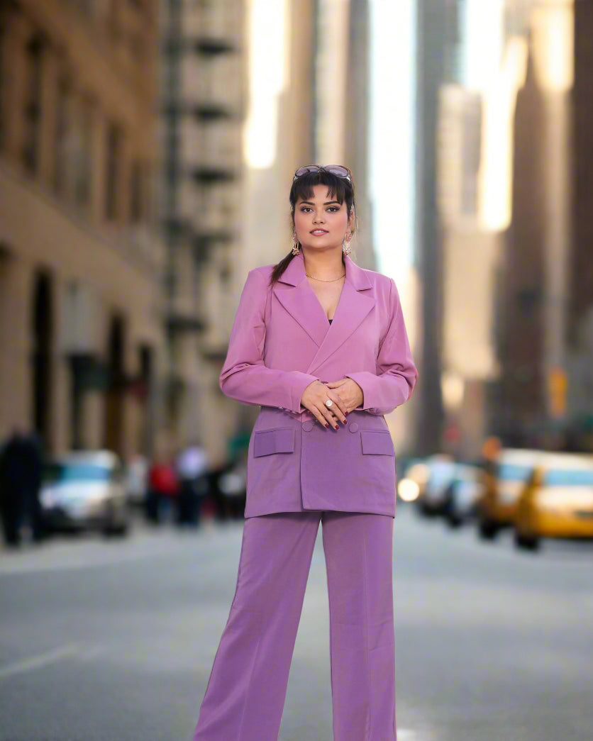 violet two tone blazer suit set for women
