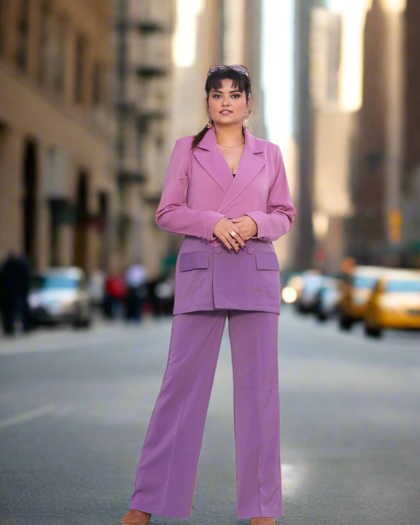 violet two tone blazer suit set for women