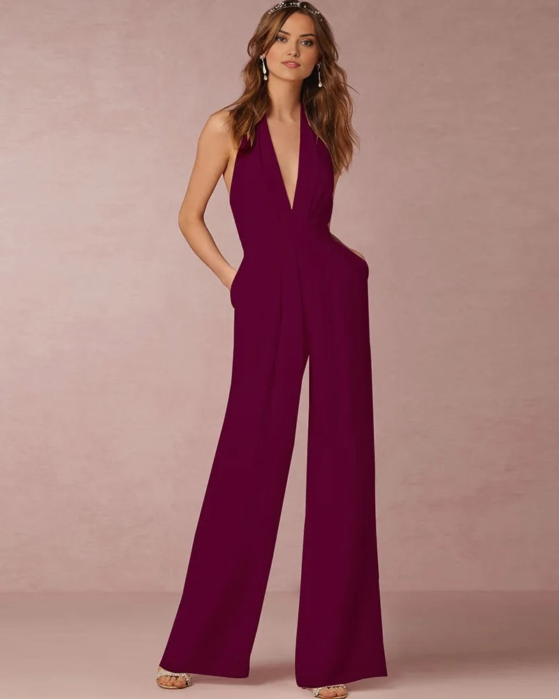 Purple Wide Leg & Backless Halter Jumpsuit