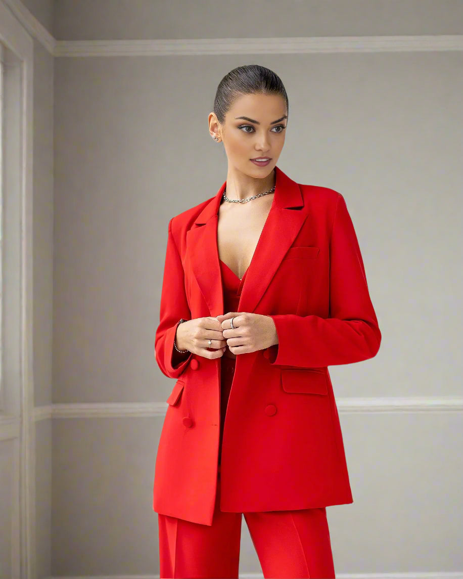 red suit set for women
