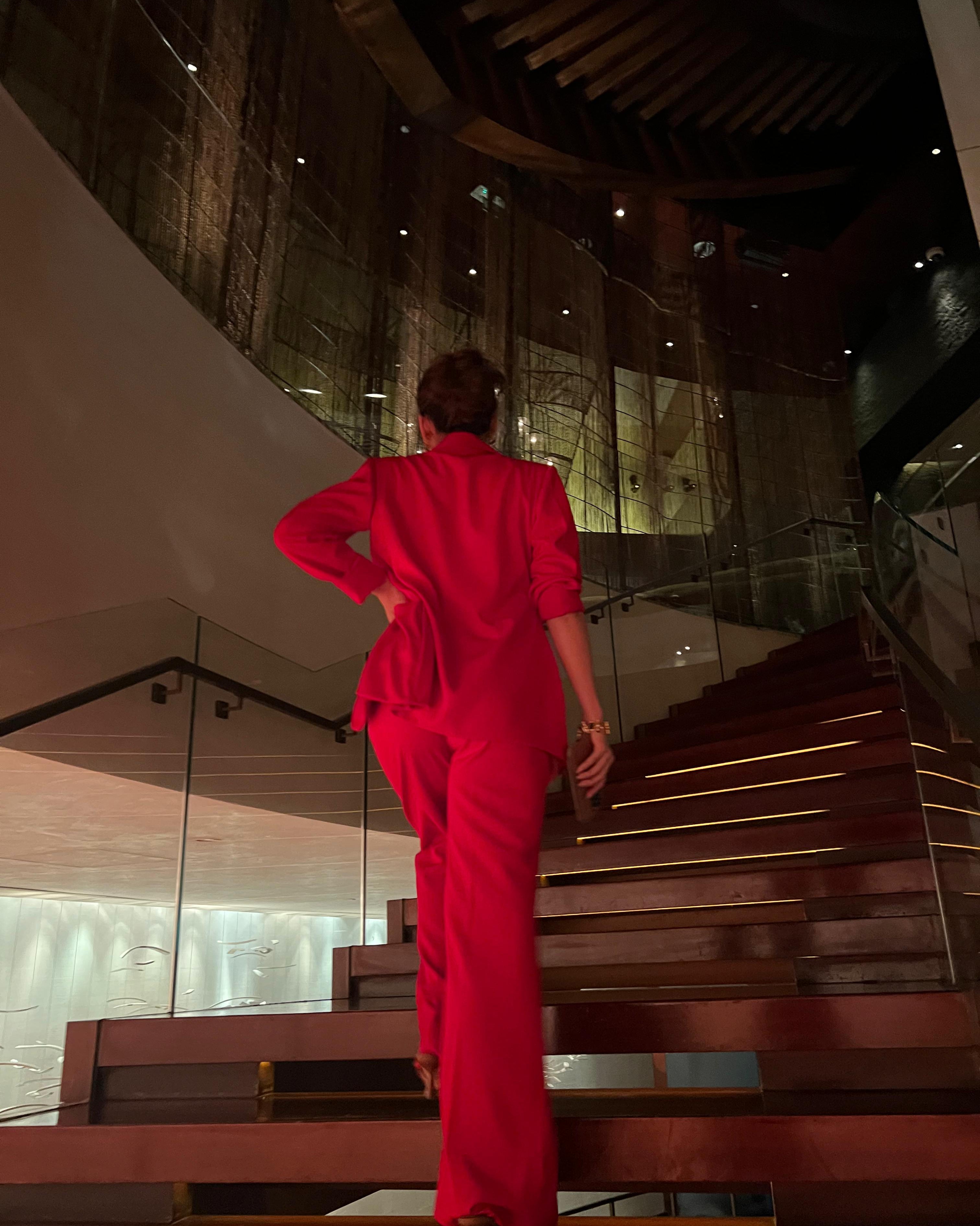 red blazer suit set for women