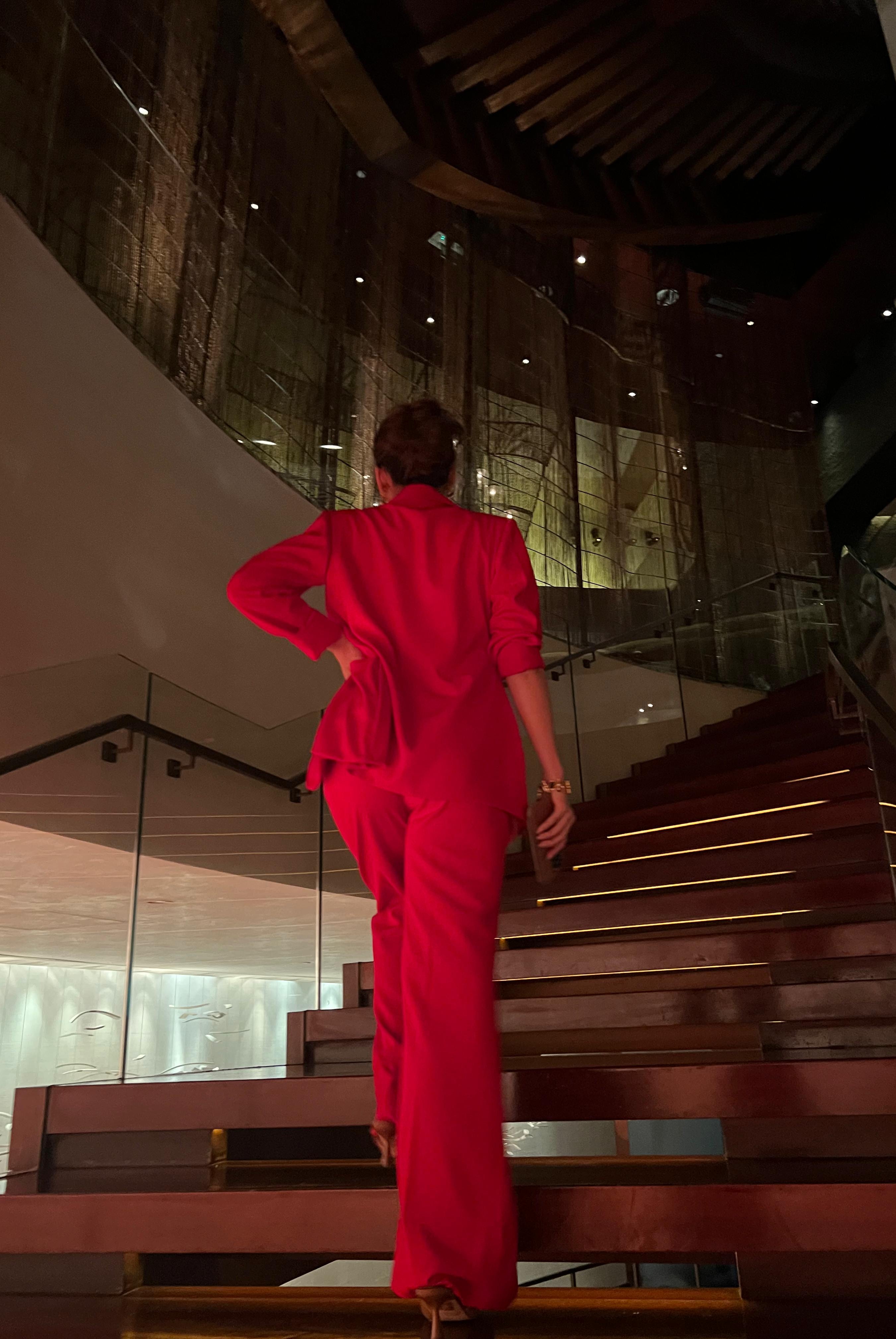 red blazer suit set for women