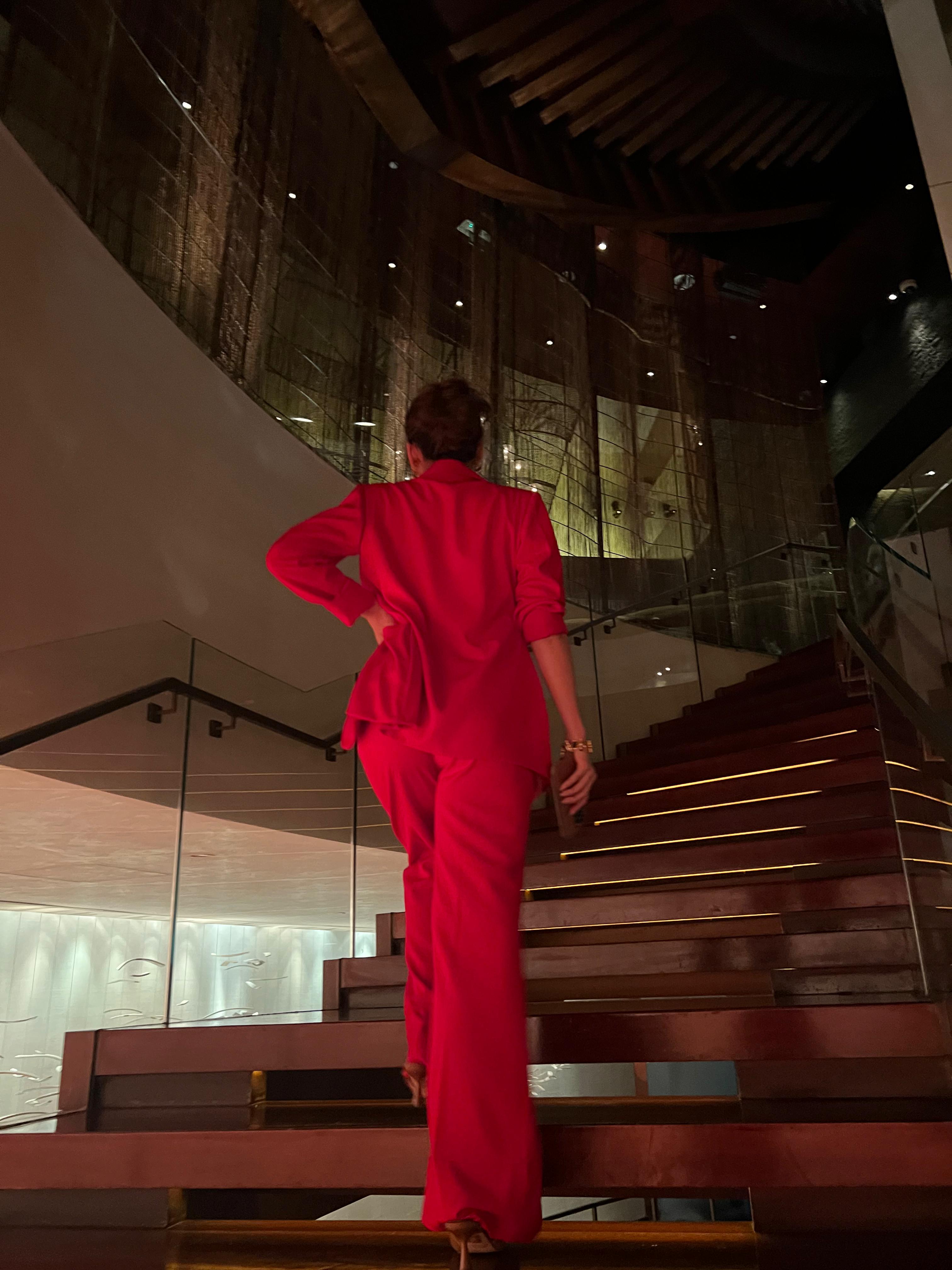 red blazer suit set for women