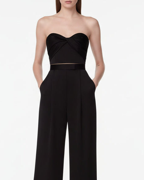 Women's black wide-leg formal pants with a high-waisted fit for office wear.