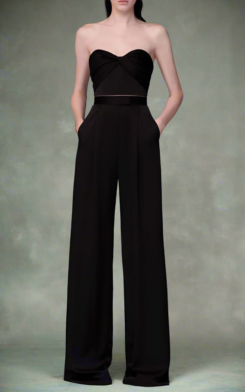 Women's black wide-leg formal pants with a high-waisted fit for office wear.