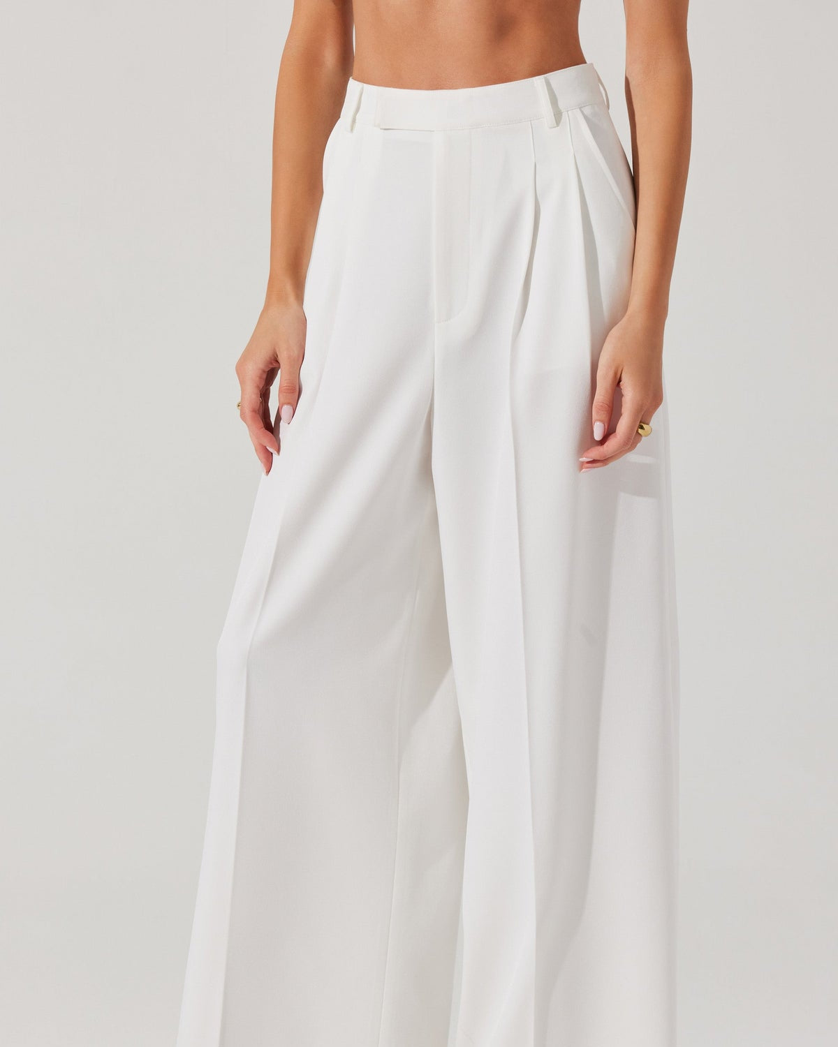 white tailored wide pant for women