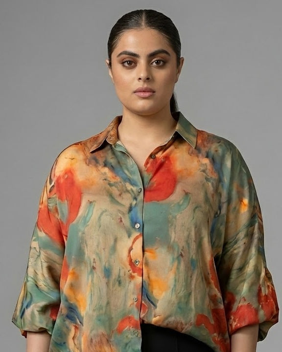 Rust & Olive Marble Swirl Print Shirt Beyond Formals