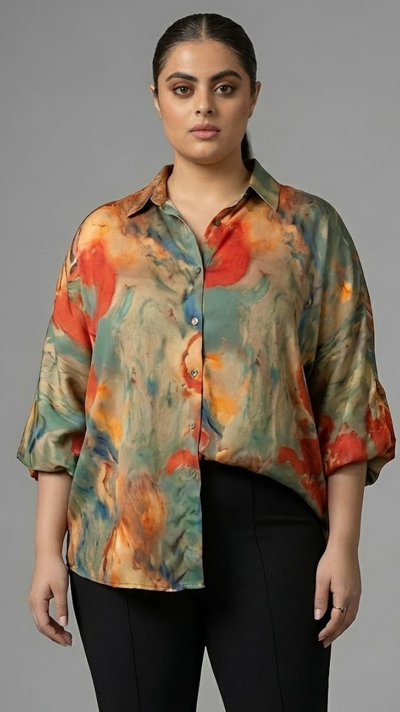 Rust & Olive Marble Swirl Print Shirt Beyond Formals