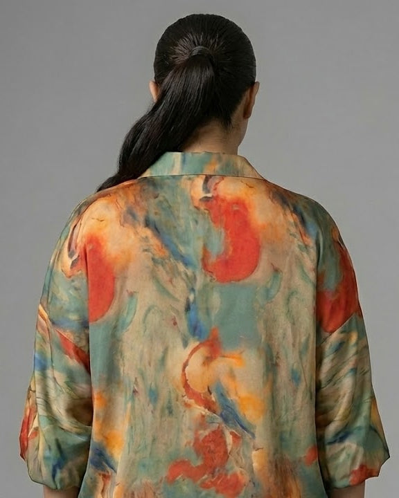 Rust & Olive Marble Swirl Print Shirt Beyond Formals