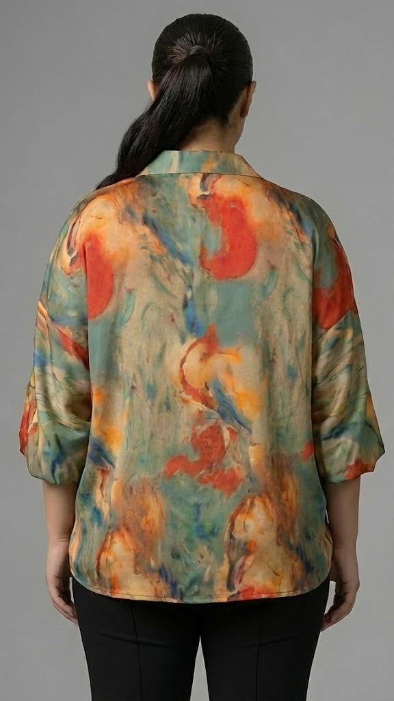 Rust & Olive Marble Swirl Print Shirt Beyond Formals