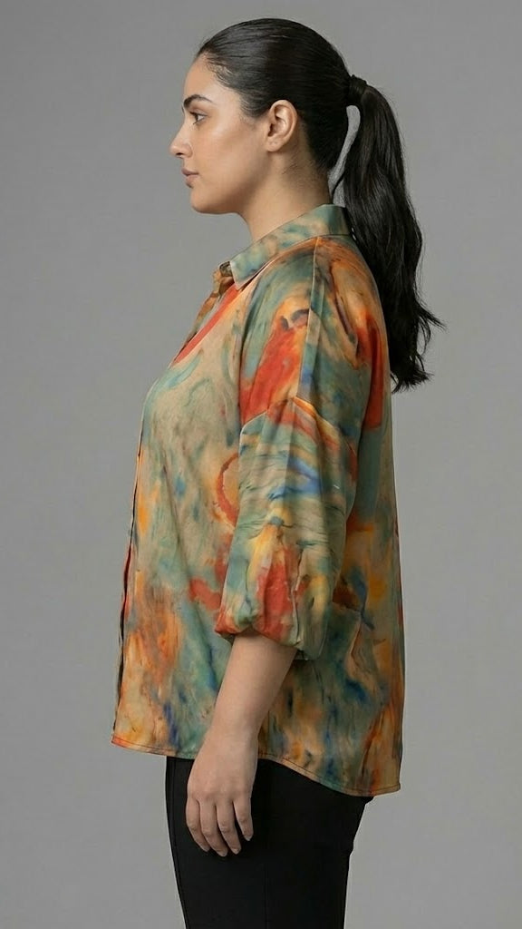 Rust & Olive Marble Swirl Print Shirt Beyond Formals