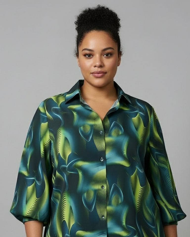 Green & Blue Abstract Leaf Print Shirt Beyond Formals