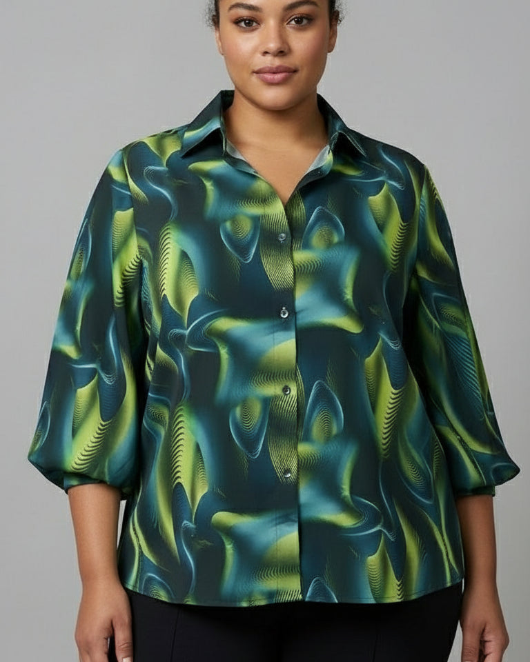 Green & Blue Abstract Leaf Print Shirt Beyond Formals