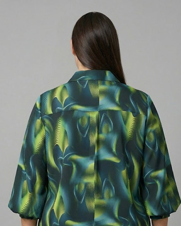 Green & Blue Abstract Leaf Print Shirt Beyond Formals