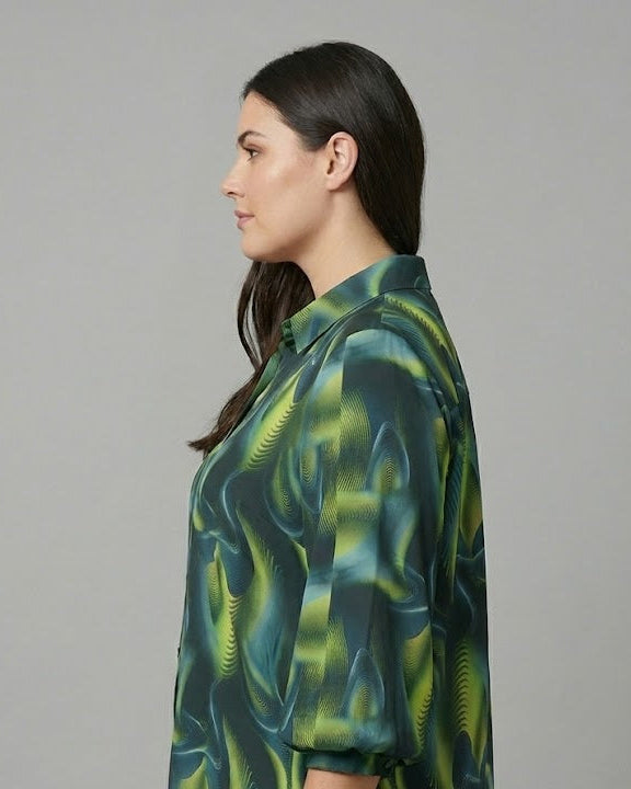 Green & Blue Abstract Leaf Print Shirt Beyond Formals