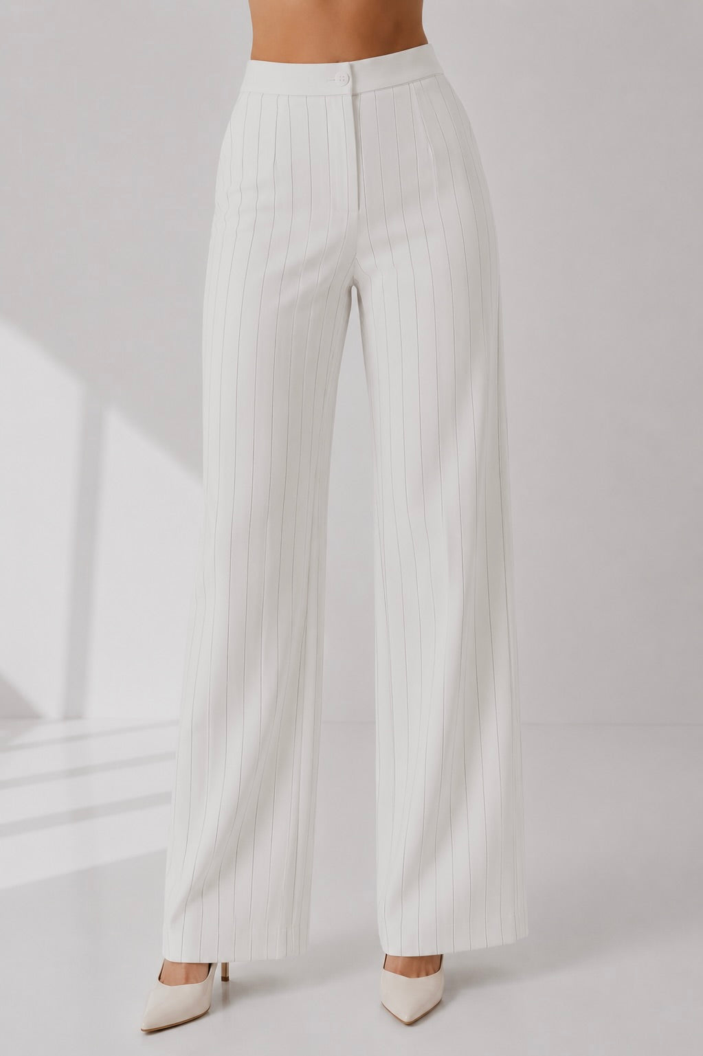 White Pinstripe Single-Breasted Blazer Suit Set Beyond Formals