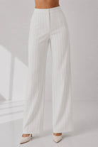 White Pinstripe Single-Breasted Blazer Suit Set Beyond Formals