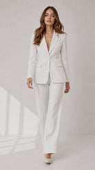 White Pinstripe Single-Breasted Blazer Suit Set Beyond Formals
