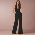 Black Wide Leg & Backless Halter Jumpsuit