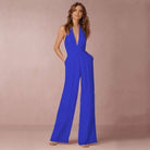 Blue Wide Leg & Backless Halter Jumpsuit