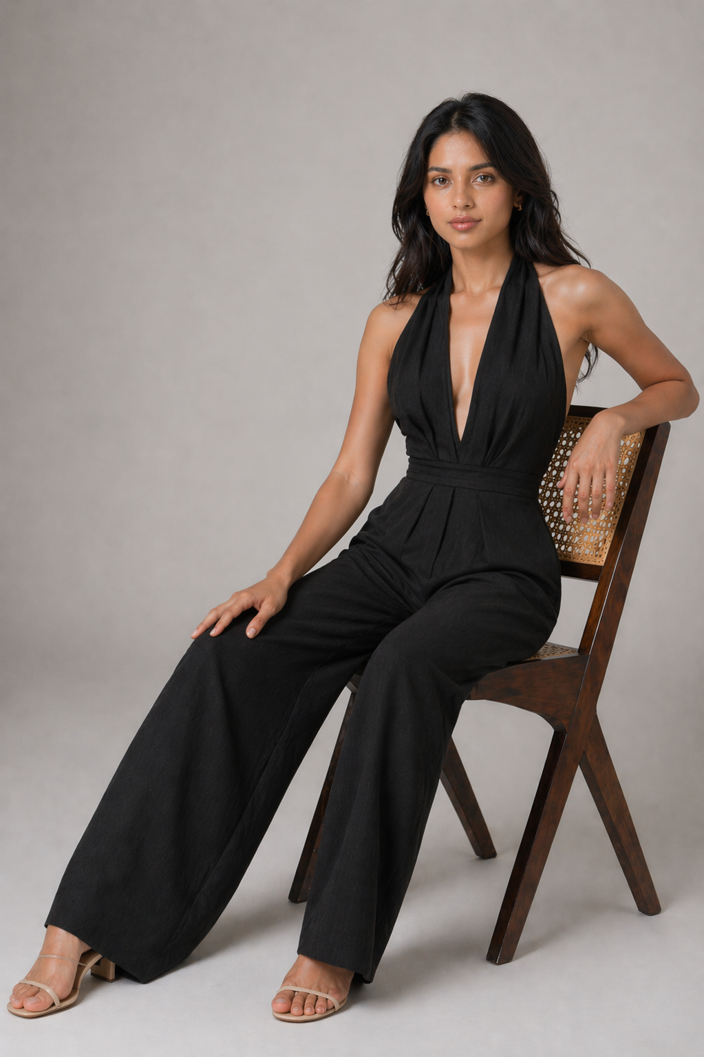 Raven Wide Leg & Backless Halter Jumpsuit Beyond Formals