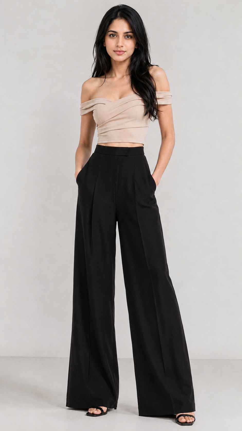 Black High-Rise Wide-Leg Trousers Beyond Formals