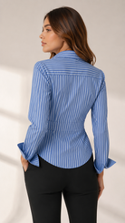 Blue Pinstripe Wrap Shirt for Women Beyond Formals