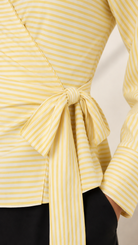 Women's Yellow Pinstripe Wrap Shirt with Side Tie Belt Beyond Formals