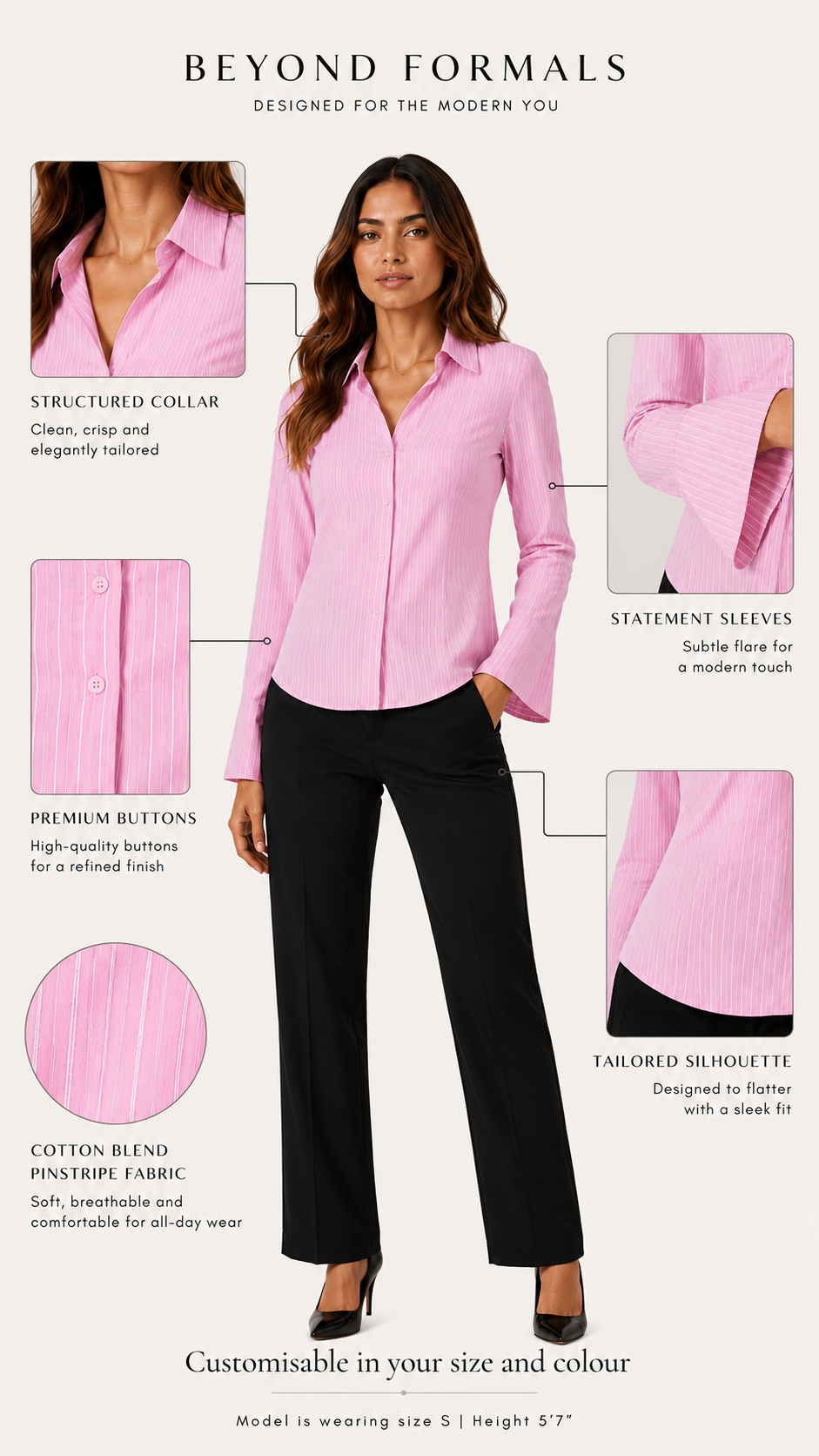 Pink Pinstripe Flared-Sleeve Formal Shirt Beyond Formals