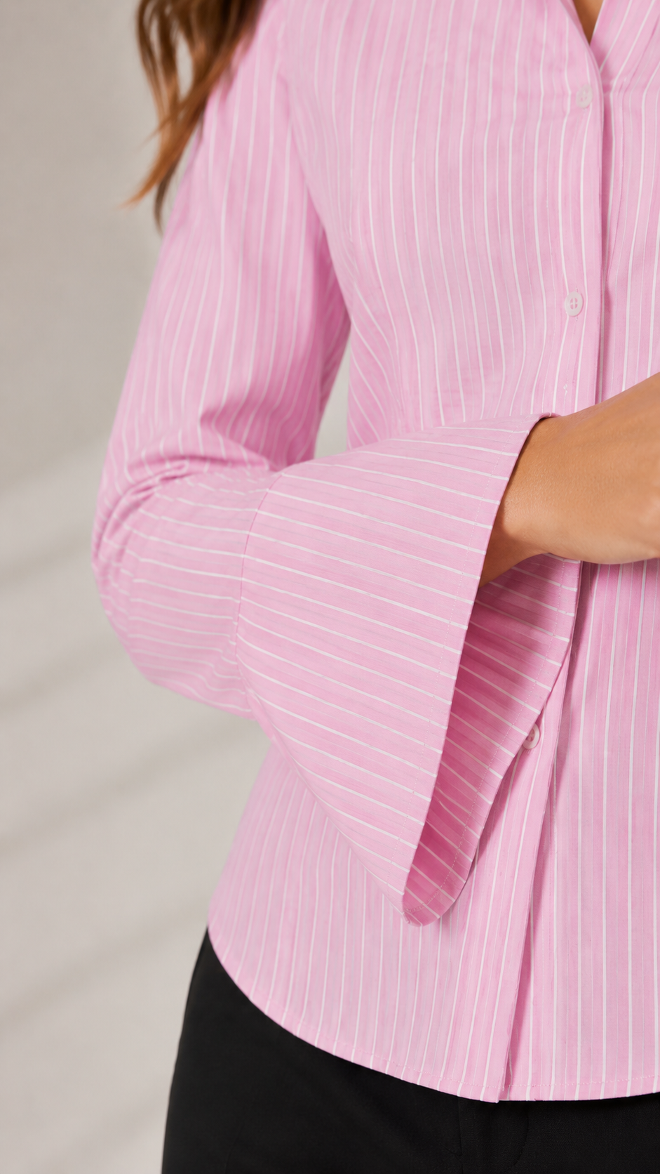 Pink Pinstripe Flared-Sleeve Formal Shirt Beyond Formals