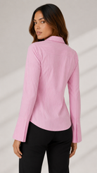 Pink Pinstripe Flared-Sleeve Formal Shirt Beyond Formals