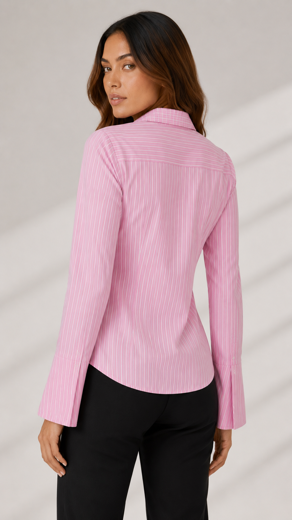 Pink Pinstripe Flared-Sleeve Formal Shirt Beyond Formals