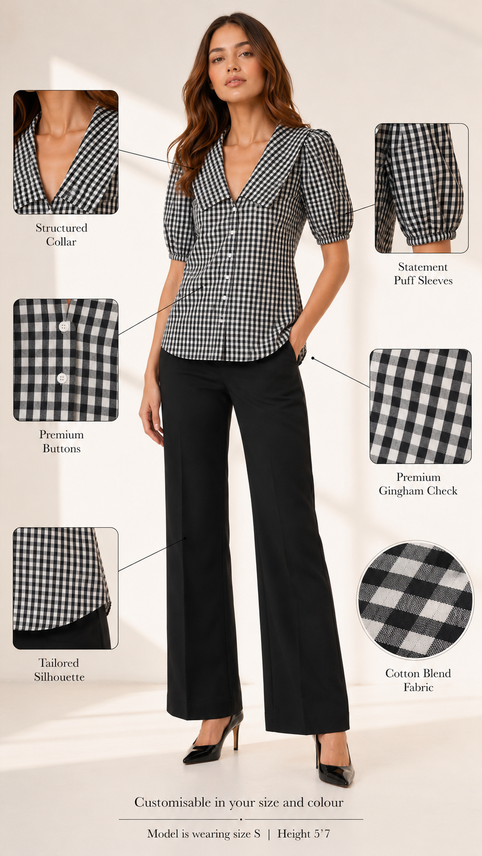 Black & White Statement Collar Cotton Blend Shirt Beyond Formals