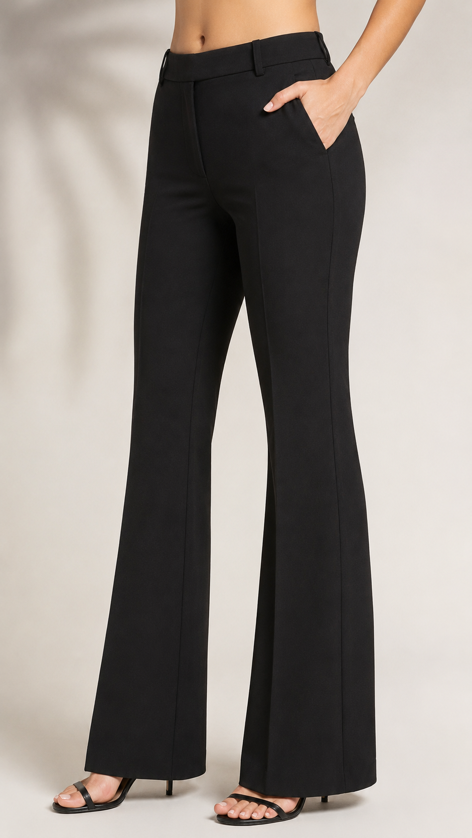 Black High-Rise Flared Formal Trousers for Women