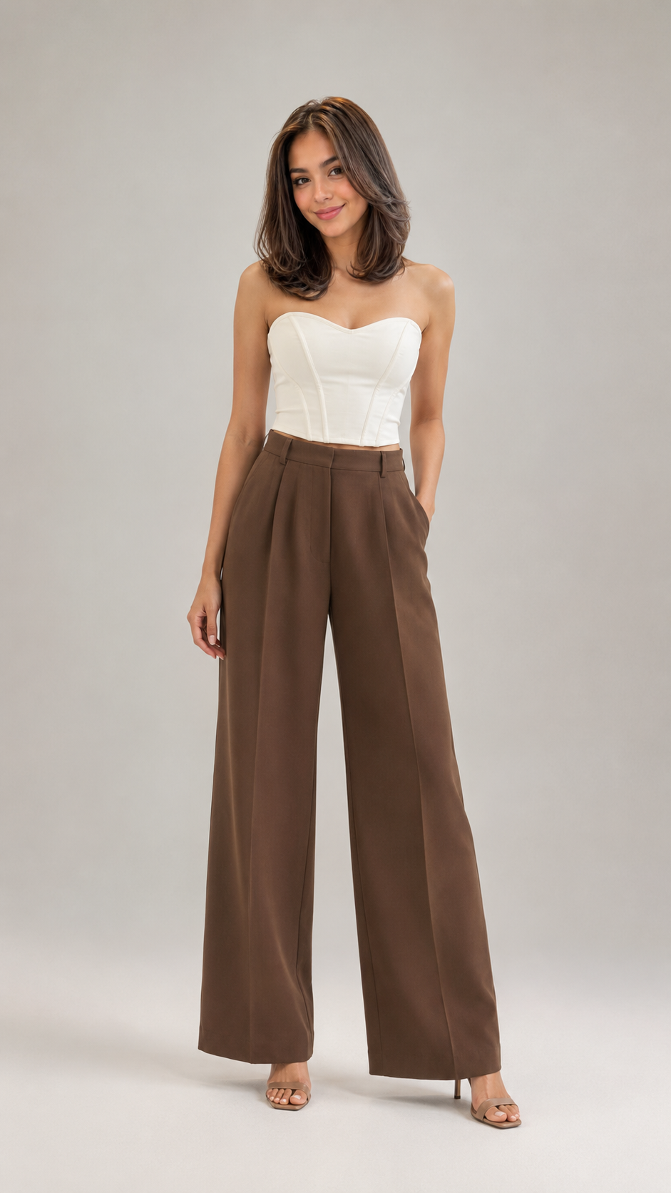 Brown High-Rise Wide-Leg Trousers Beyond Formals